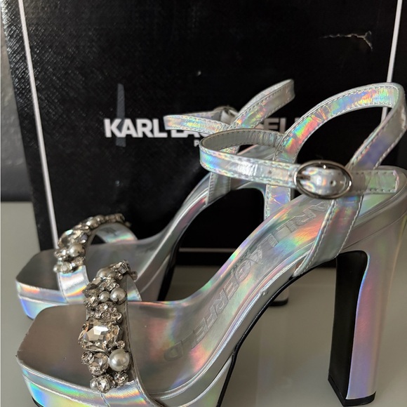 Karl Lagerfeld “Jala” Embellished Ankle-Strap Platform Sandals, Women’s Sz 7.5 - Picture 4 of 12